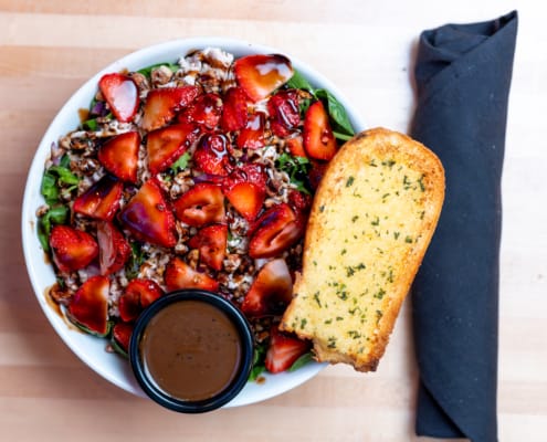 Strawberry chicken salad garlic bread Ruby’s Pizzeria & Grill Logan Utah